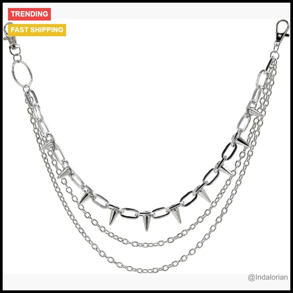 Punk 3 Layer Pants Chain Wallet Chain with Rivets - Picture 1 of 7
